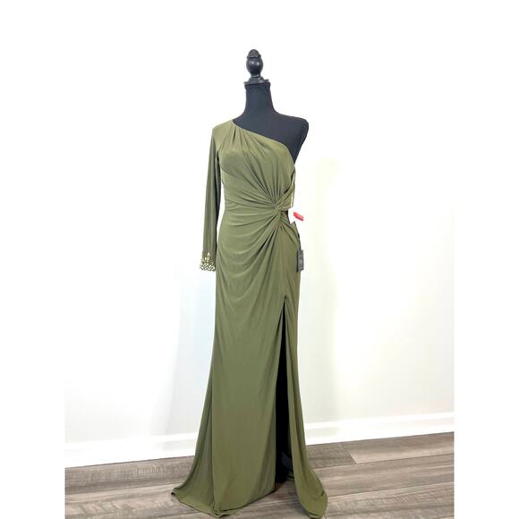 Mac Duggal Olive Green One-Shoulder Maxi Dress - Picture 2 of 6